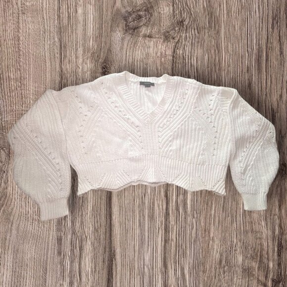 Forever 21 White Knit Cropped Sweater With V-Neck & Long Sleeves Cotton Blend - Picture 3 of 7